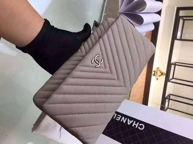 Chevron Evening Clutch Light Grey Lambskin for Sale