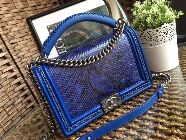 Le Boy with Handle Blue Python Silver Hardware for Sale