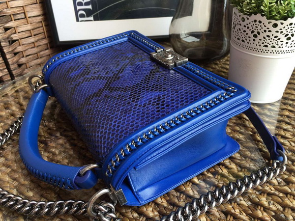 Le Boy with Handle Blue Python Silver Hardware for Sale