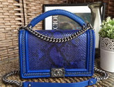 Le Boy with Handle Blue Python Silver Hardware for Sale