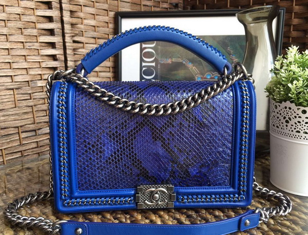 Le Boy with Handle Blue Python Silver Hardware for Sale