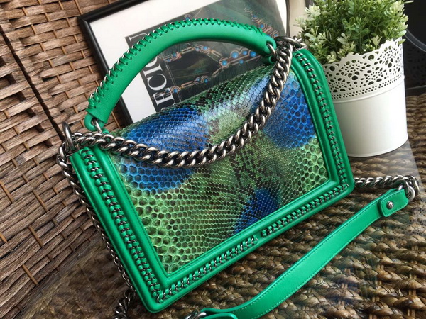 Le Boy with Handle Green Python Silver Hardware for Sale