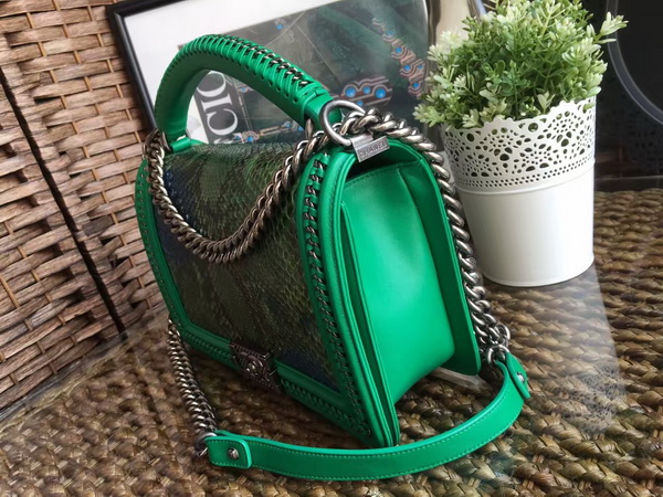 Le Boy with Handle Green Python Silver Hardware for Sale