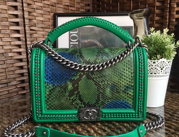 Le Boy with Handle Green Python Silver Hardware for Sale