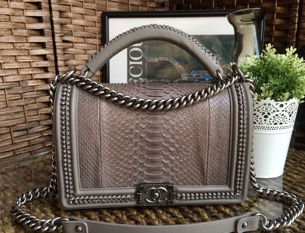 Le Boy with Handle Grey Python Silver Hardware for Sale