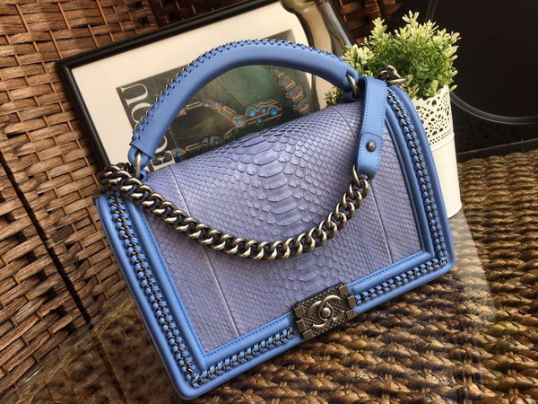 Le Boy with Handle Light Blue Python Silver Hardware for Sale