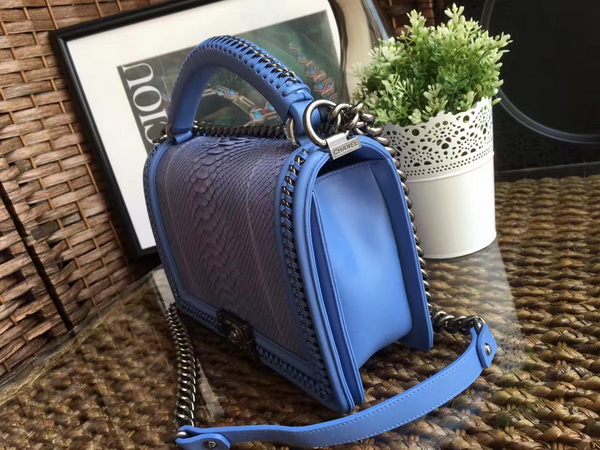 Le Boy with Handle Light Blue Python Silver Hardware for Sale