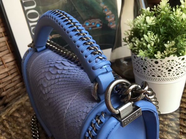 Le Boy with Handle Light Blue Python Silver Hardware for Sale