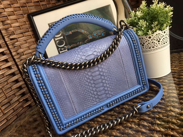 Le Boy with Handle Light Blue Python Silver Hardware for Sale