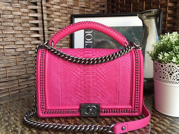 Le Boy with Handle Pink Python Silver Hardware for Sale