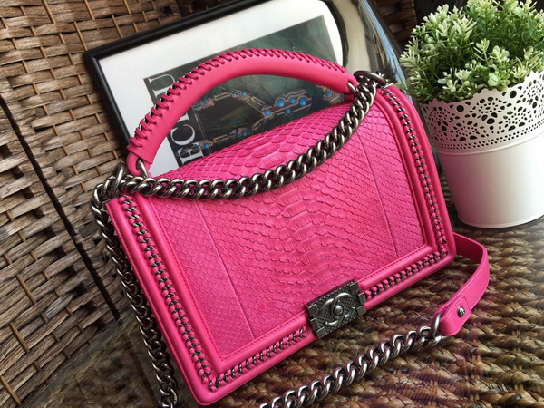 Le Boy with Handle Pink Python Silver Hardware for Sale