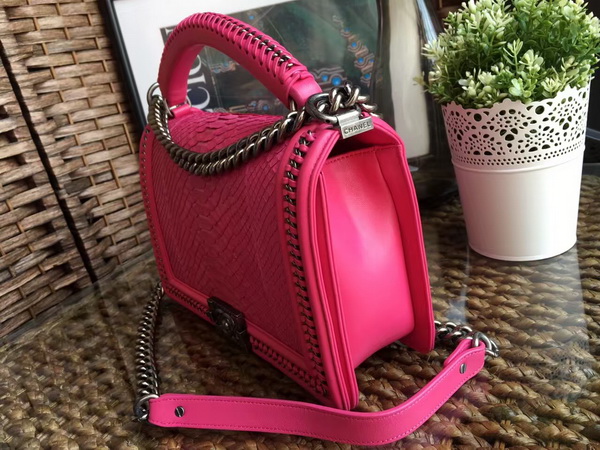 Le Boy with Handle Pink Python Silver Hardware for Sale