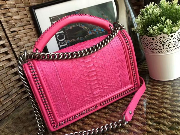 Le Boy with Handle Pink Python Silver Hardware for Sale