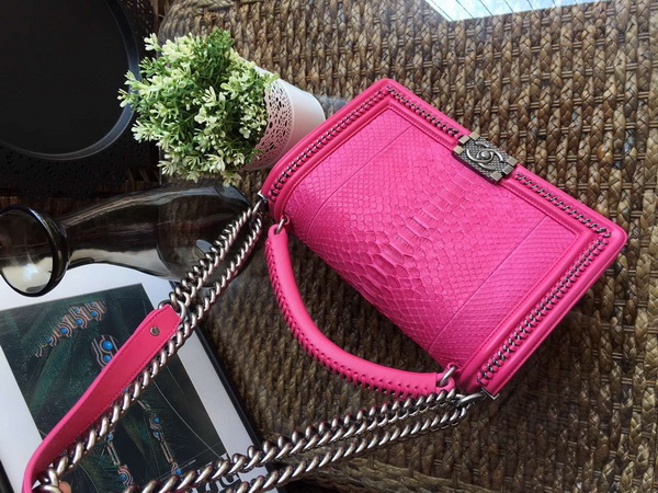 Le Boy with Handle Pink Python Silver Hardware for Sale