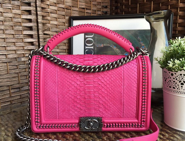 Le Boy with Handle Pink Python Silver Hardware for Sale