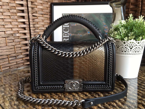 Le Boy with Handle Python Black and Antique Brass for Sale