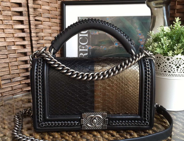 Le Boy with Handle Python Black and Antique Brass for Sale