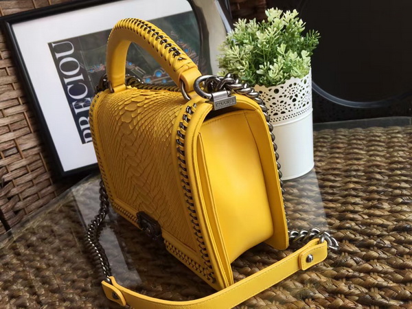 Le Boy with Handle Yellow Python Silver Hardware for Sale