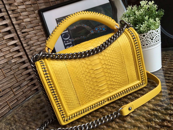 Le Boy with Handle Yellow Python Silver Hardware for Sale