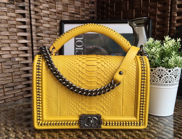 Le Boy with Handle Yellow Python Silver Hardware for Sale