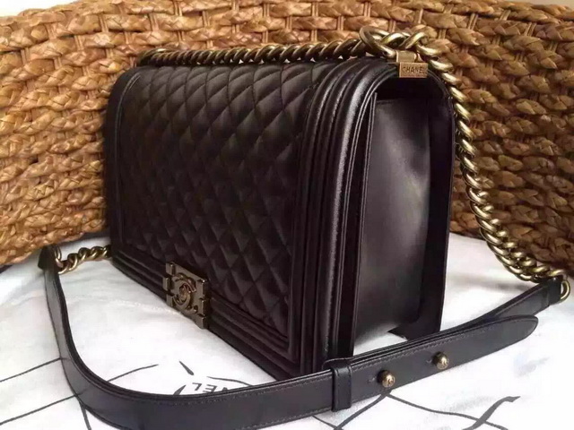 Medium Boy Chanel Flap Bag Black Lambskin Gold Hardware for Sale