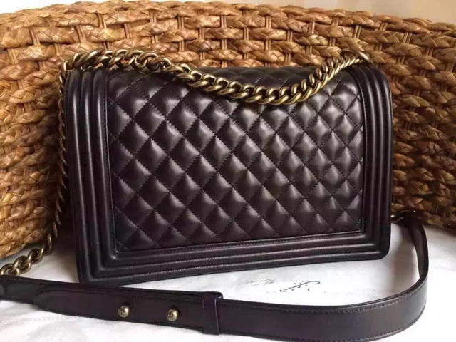 Medium Boy Chanel Flap Bag Black Lambskin Gold Hardware for Sale