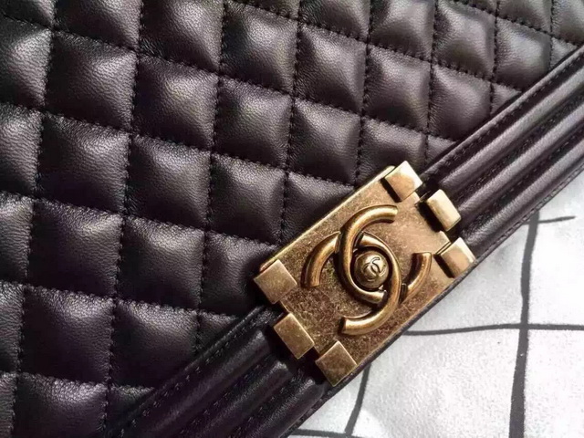 Medium Boy Chanel Flap Bag Black Lambskin Gold Hardware for Sale