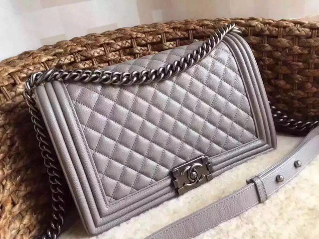 Medium Boy Chanel Flap Bag Grey Caviar Silver Hardware for Sale