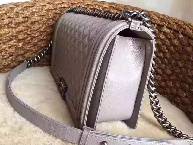 Medium Boy Chanel Flap Bag Grey Caviar Silver Hardware for Sale