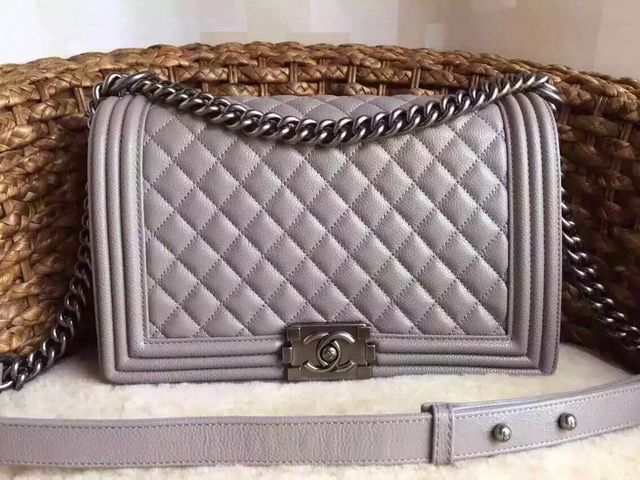 Medium Boy Chanel Flap Bag Grey Caviar Silver Hardware for Sale