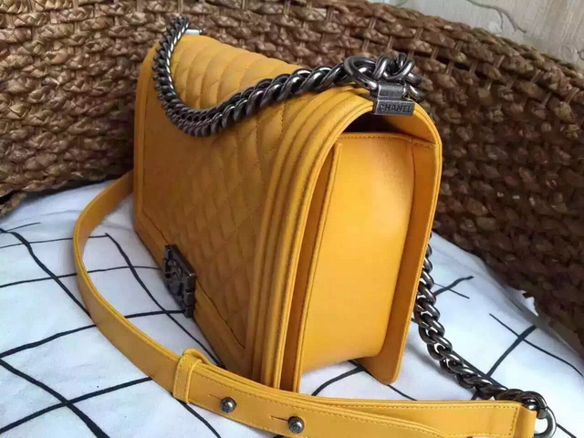 Medium Boy Chanel Flap Bag Yellow Lambskin Silver Hardware for Sale