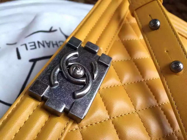 Medium Boy Chanel Flap Bag Yellow Lambskin Silver Hardware for Sale