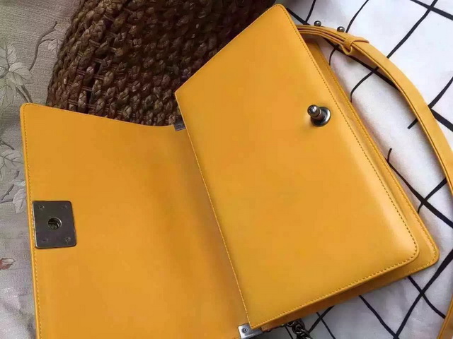 Medium Boy Chanel Flap Bag Yellow Lambskin Silver Hardware for Sale