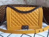 Medium Boy Chanel Flap Bag Yellow Lambskin Silver Hardware for Sale