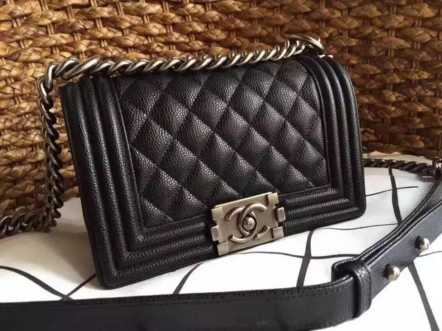 Small Boy Chanel Flap Bag Black Caviar Silver Hardware for Sale