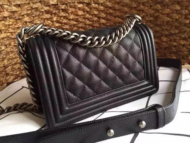 Small Boy Chanel Flap Bag Black Caviar Silver Hardware for Sale