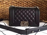 Small Boy Chanel Flap Bag Black Caviar Silver Hardware for Sale