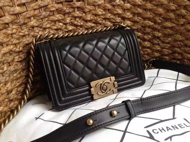 Small Boy Chanel Flap Bag Black Lambskin Gold Hardware for Sale