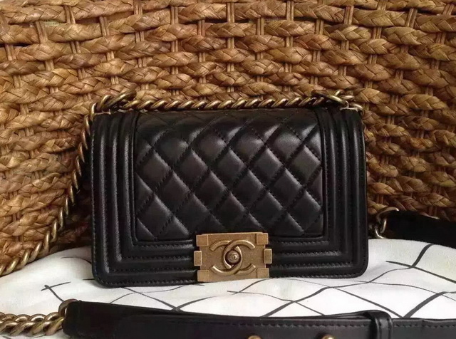 Small Boy Chanel Flap Bag Black Lambskin Gold Hardware for Sale