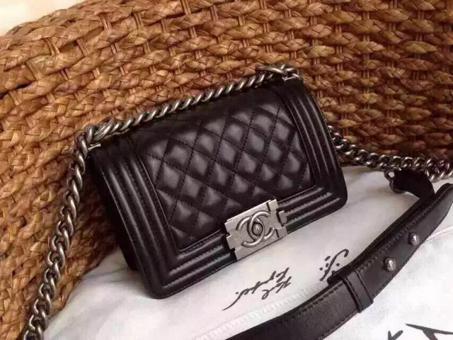 Small Boy Chanel Flap Bag Black Lambskin Silver Hardware for Sale