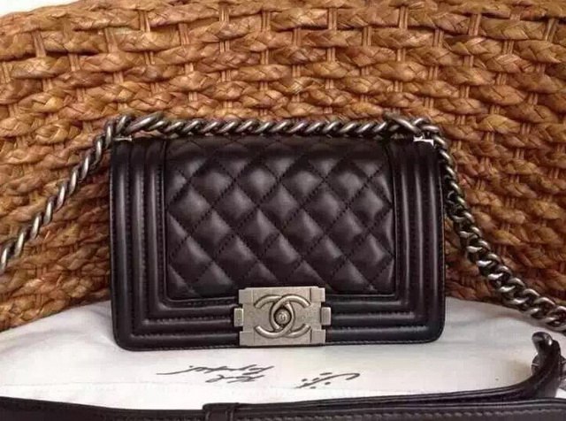 Small Boy Chanel Flap Bag Black Lambskin Silver Hardware for Sale