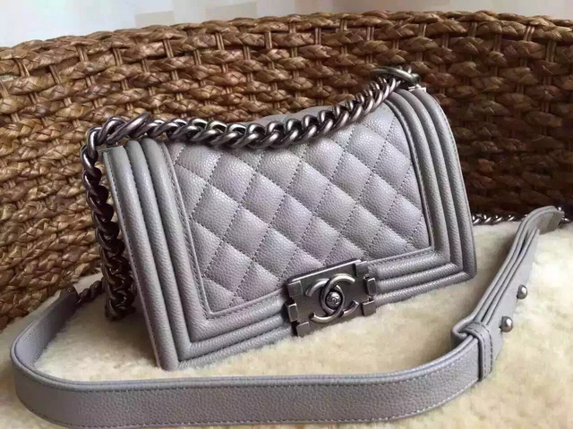 Small Boy Chanel Flap Bag Grey Caviar Silver Hardware for Sale