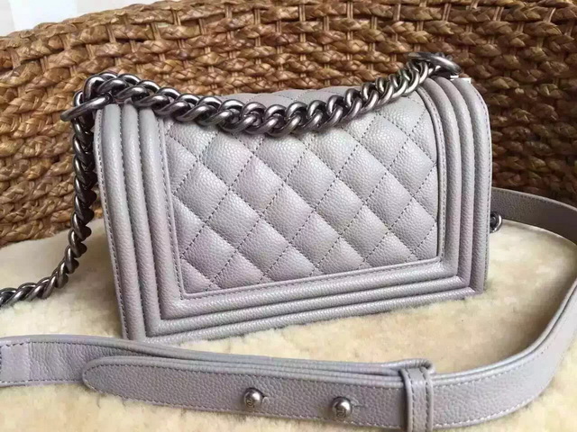 Small Boy Chanel Flap Bag Grey Caviar Silver Hardware for Sale