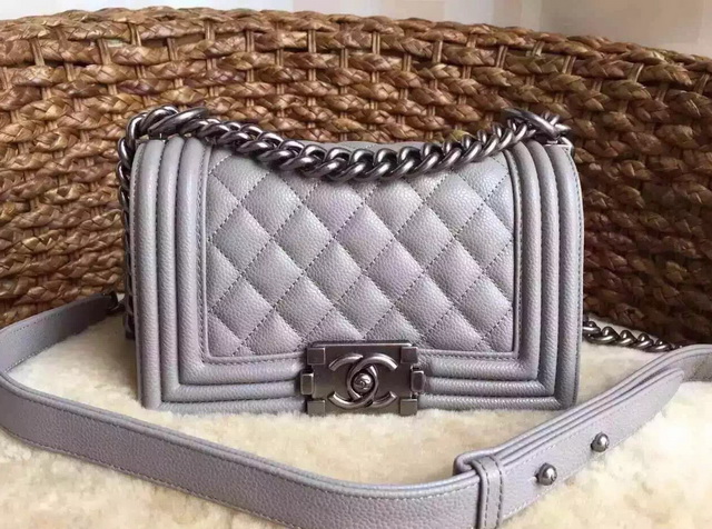 Small Boy Chanel Flap Bag Grey Caviar Silver Hardware for Sale