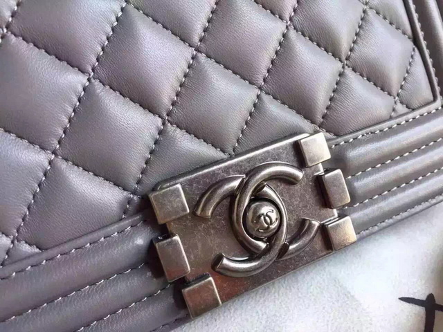 Small Boy Chanel Flap Bag Grey Lambskin Silver Hardware for Sale