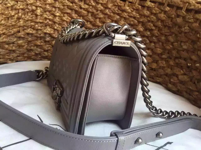 Small Boy Chanel Flap Bag Grey Lambskin Silver Hardware for Sale