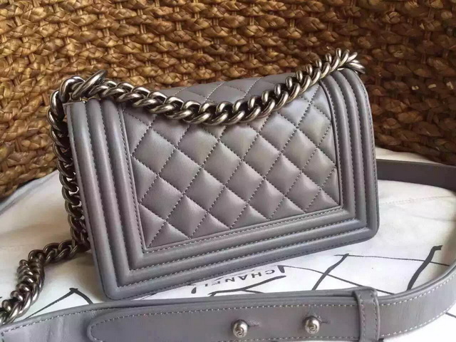 Small Boy Chanel Flap Bag Grey Lambskin Silver Hardware for Sale