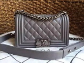 Small Boy Chanel Flap Bag Grey Lambskin Silver Hardware for Sale