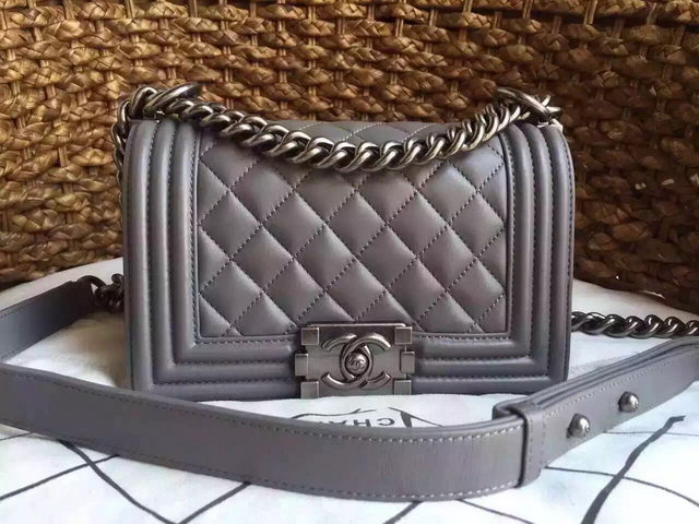 Small Boy Chanel Flap Bag Grey Lambskin Silver Hardware for Sale