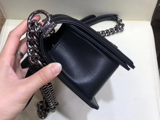 Small Boy Chanel Handbag Black Calfskin and Ruthenium Finish Metal A67085